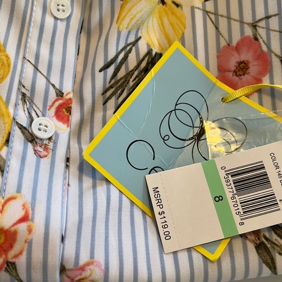 Button-up floral dress, flutter sleeves, tie-waist, collar, NWT, CeCe size 8 - Picture 9 of 9